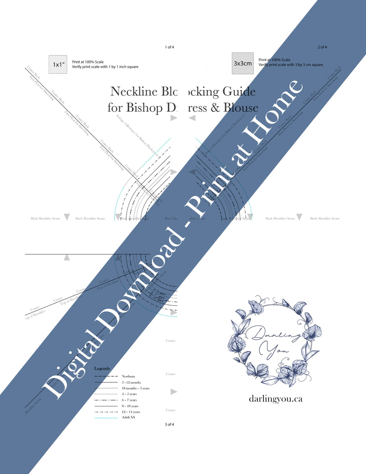 Neckline Blocking Guide for Bishop Dress and Blouse pages with a 'Digital Download – Print at Home' banner
