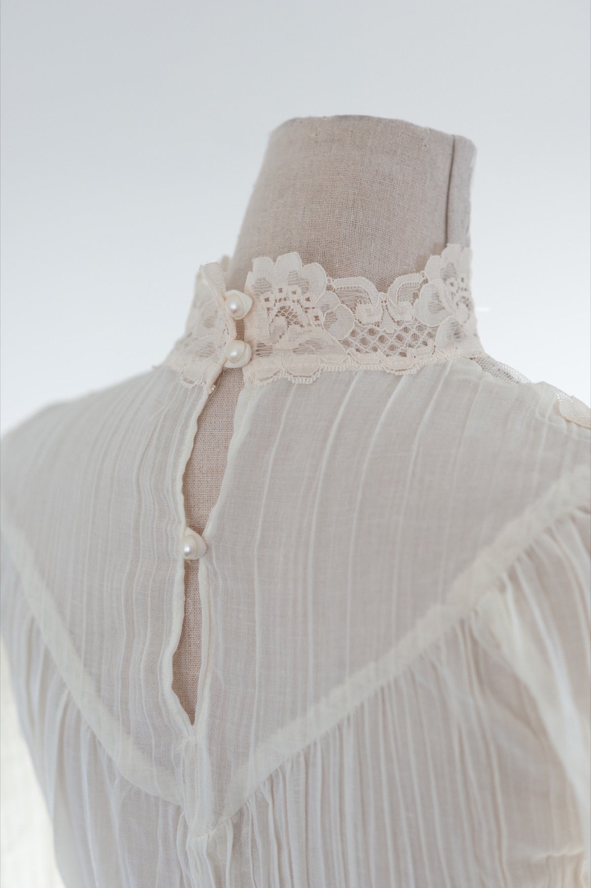 Vintage 1970s Gauze Sheer Midi Dress with Lace Collar