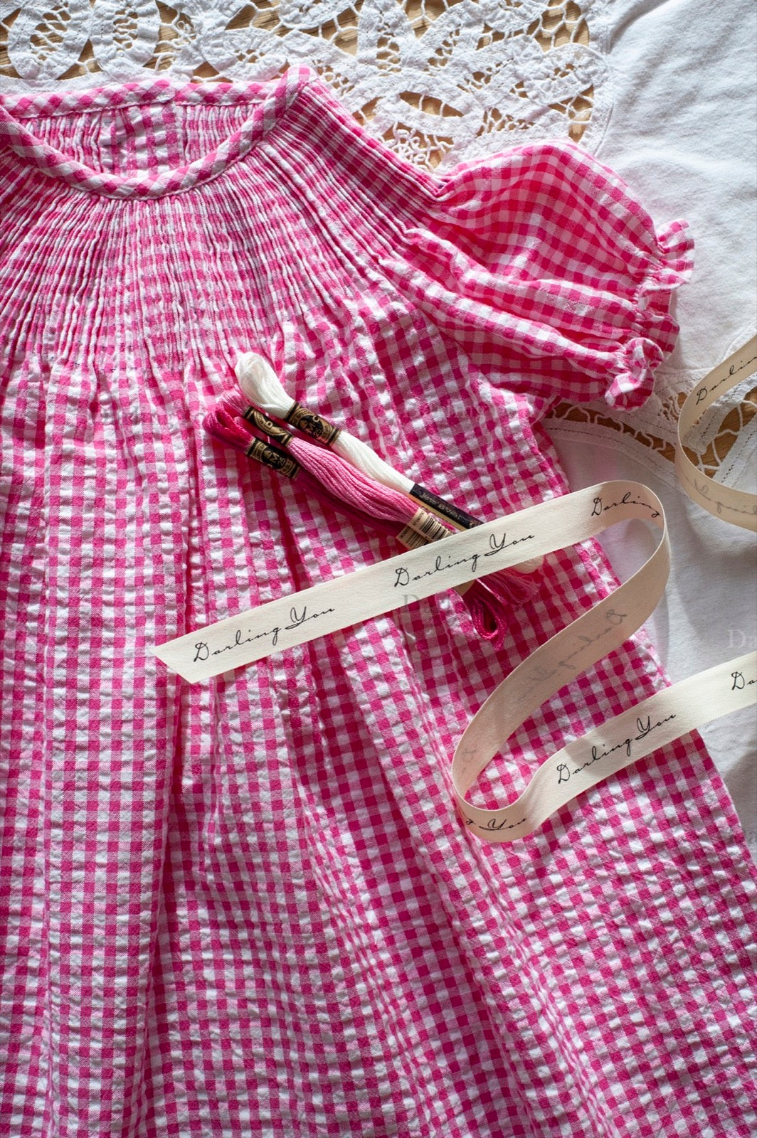 06. Ready to Smock Pleated Dress (Seersucker Gingham) for Kids - Short Sleeves
