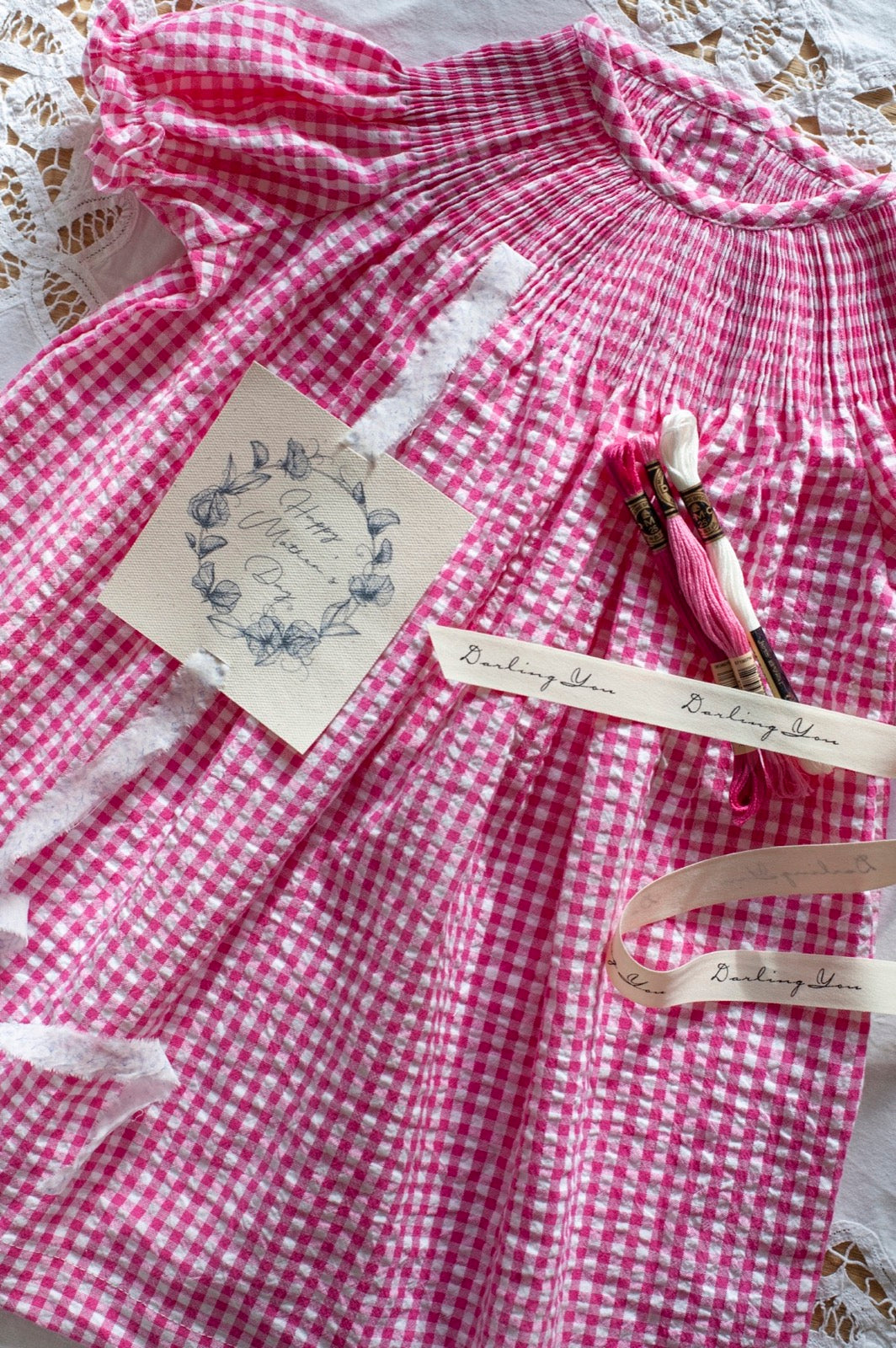 06. Ready to Smock Pleated Dress (Seersucker Gingham) for Kids - Short Sleeves