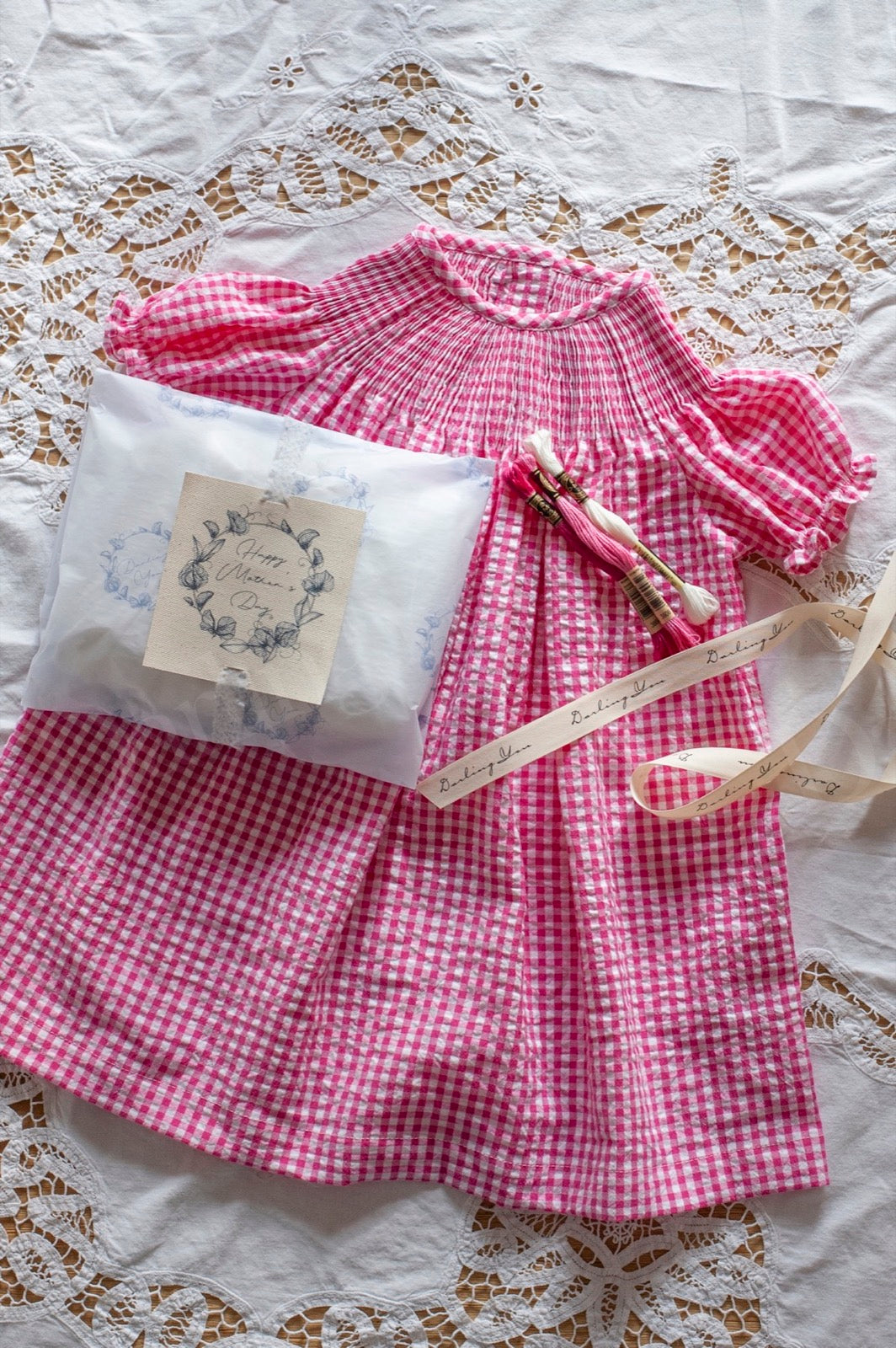 06. Ready to Smock Pleated Dress (Seersucker Gingham) for Kids - Short Sleeves