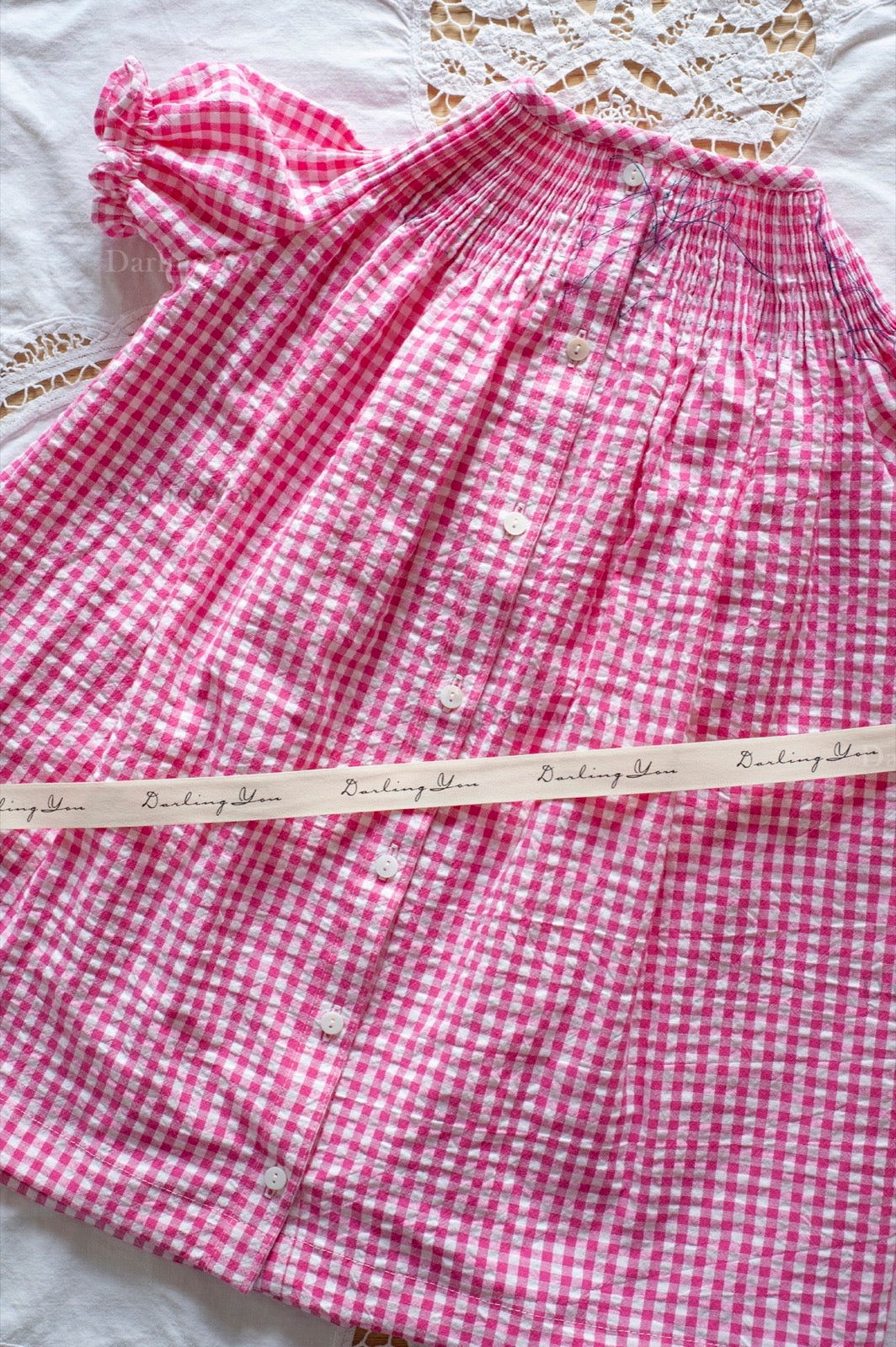 06. Ready to Smock Pleated Dress (Seersucker Gingham) for Kids - Short Sleeves
